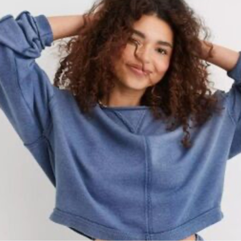 Aerie Denim Blue Textured Top